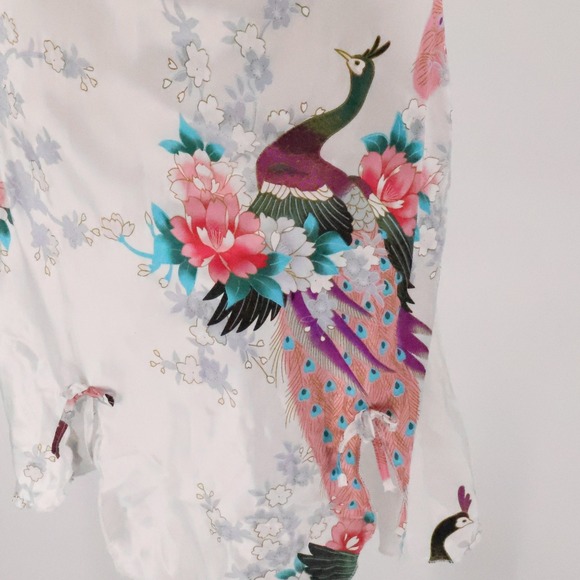 White Peacock Floral Satin Slip Dress Bows Coquette Lingerie Party Y2K Size XXL - Picture 2 of 13